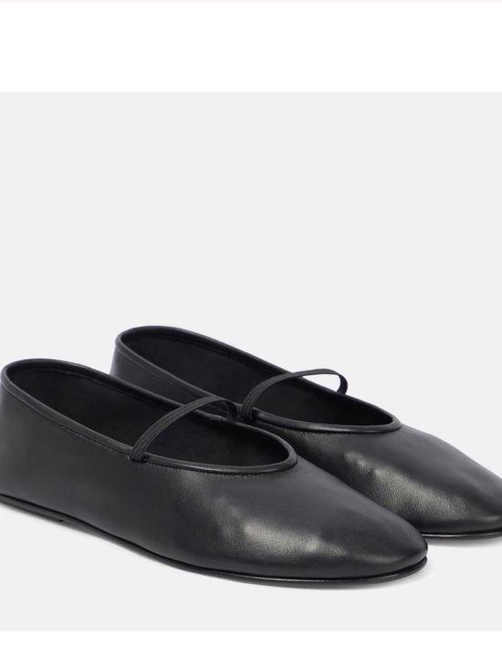 The Row Shoes - The Row Black Leather Ballet Flats with Slim Strap